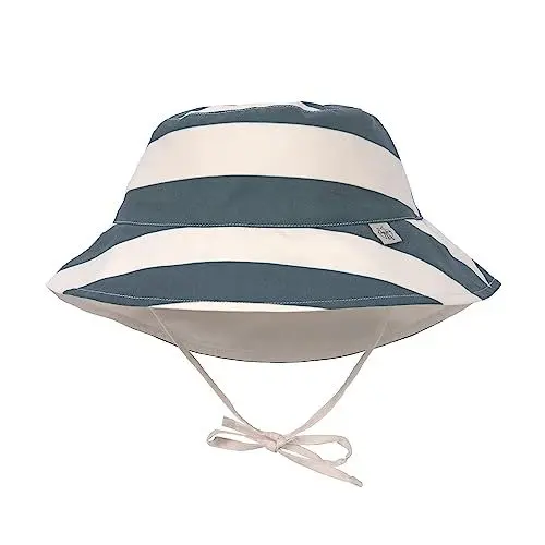 Produktbild: LÄSSIG Baby Kinder Sonnenhut Strandhut Sommerhut Sonnenschutz Kinderhut Babymütze wendbar atmungsaktiv UV-Schutz 80/Sun Protection Bucket Hat Block Stripes milky/blue, 19-36 Monate, Größe: 50/51