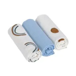 Produktbild: LÄSSIG Baby Puckdecke Spuckdecke Pucktuch Mulltuch 3er Set Baumwolle 60 x 60 cm/Swaddle & Burp Blanket M Happy Rascals blue