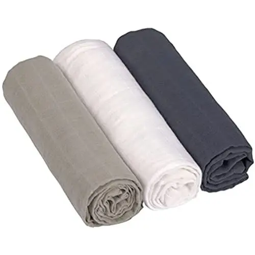 Produktbild: LÄSSIG Baby Puckdecke Spuckdecke Pucktuch Mulltuch 3er Set Baumwolle 85 x 85 cm/Swaddle & Burp Blanket L olive/milky/navy