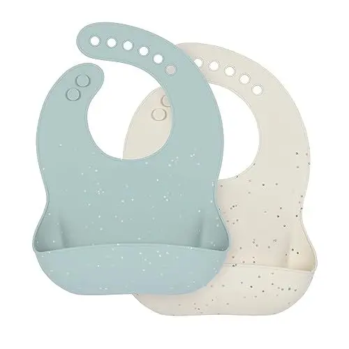 Produktbild: LÄSSIG Baby Silikon Lätzchen (2 Stk) Kleinkinder Lätzchen mit Auffangschale spülmaschinengeeignet, Blau/Beige