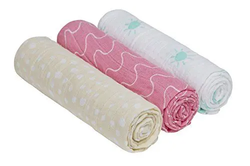 Produktbild: LÄSSIG Baby Spucktuch Pucktuch Mullwindeln Musselintuch 3er Set Baumwolle 85 x 85 cm/Swaddle & Burp Blanket L, Summer Dream Girls