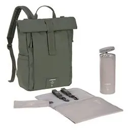 Produktbild: LÄSSIG Baby Wickelrucksack Wickeltasche Rucksack mit Wickelunterlage, Kinderwagenbefestigung, Flaschenhalter nachhaltig produziert/GRE Rolltop Up Backpack olive