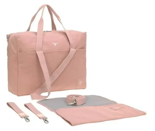 Produktbild: LÄSSIG Baby Wickeltasche Babytasche Kinderwagentasche inklusive Wickelzubehör Bio-Baumwolle waschbar/Green Label Cotton Essential Bag, Rose