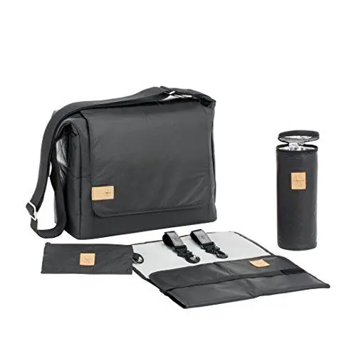 Produktbild: LÄSSIG Baby Wickeltasche Stylische nachhaltig Umhängetasche inkl. Zubehör / Messenger Bag Tyvek, schwarz