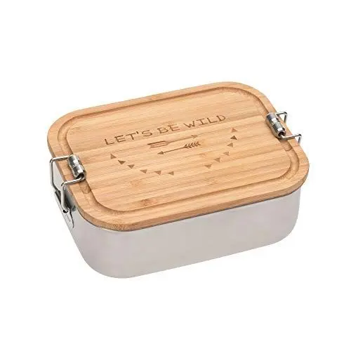 Produktbild: LÄSSIG Kinder Brotdose Edelstahl und Bambus Frühstücksbox nachhaltig Kindergarten Schule/ Lunchbox Adventure Let's be wild