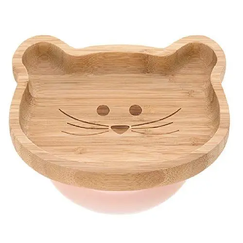 Produktbild: LÄSSIG Kinder Holzteller Snackteller Kinderteller, aus Bambus Saugnapf aus Silikon rutschfest/Platter Little Chums Mouse, rosa, 1 Stück (1er Pack)