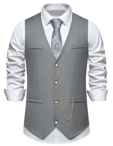 Produktbild: Lässige Anzugweste für Herren, ärmellos, V-Ausschnitt, für Hochzeit und Geschäftsfeier oder tägliches Outfit, M111 Grau, XL