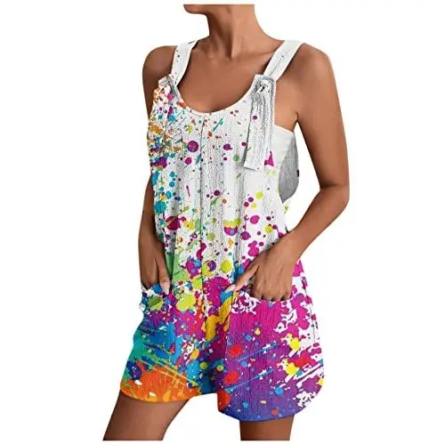 Produktbild: Lässige Damen Blumenprint Jumpsuit Stretch Regular Fit Strands Übergrößen Mit Tasche Lässige Damen Romantik Weites Bein Dünne Summer Higwaist Lila
