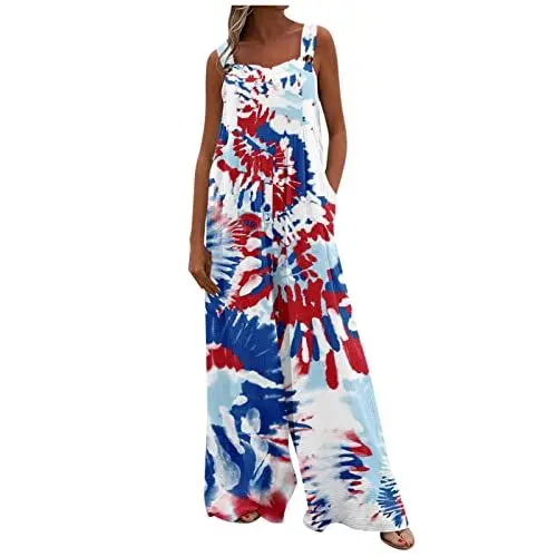 Produktbild: Lässige Women Low Waist Blumenprint Jumpsuit Mit Taschen Romantik Wide Legged Dünnes Übergröss Lässige Women Frühling Cooles Business Weites Mehrfarbig