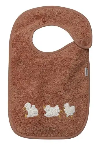 Produktbild: Lätzchen aus Frottee mit feuchtigkeitsundurchlässiger Einlage, seitlichem Druckknopf und Applikation Ente Edda Lou, für Mädchen und Jungen