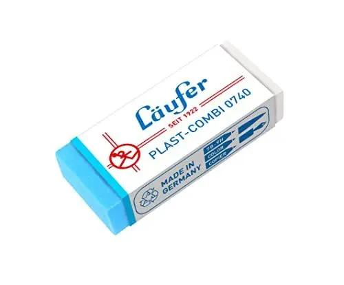 Produktbild: Läufer 00740 Plast-Combi 0740 Radierer, Radiergummi für Bleistifte, Farbstifte, Tinten und Tuschen, transparent-blau