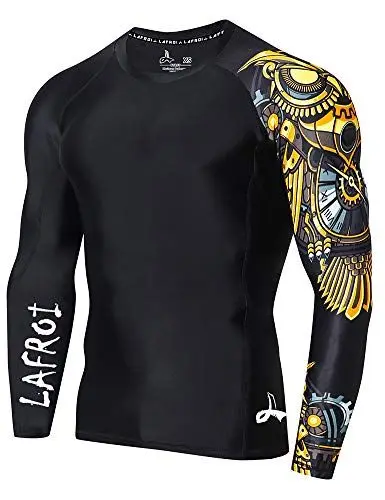 Produktbild: LAFROI Herren Langarm UPF 50+ Kompressionsshirt Rash Guard-CLYYB (Asymmetric Time Manager,LG)