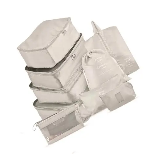Produktbild: Lagerbeutel 9pcs Set Travel Koffer Verpackung Organizer tragbarer Gepäckschuh Schuh Schuh Tidy Budy Nylon Polyester Blau Beige grau dunkelblau optional (Beige)