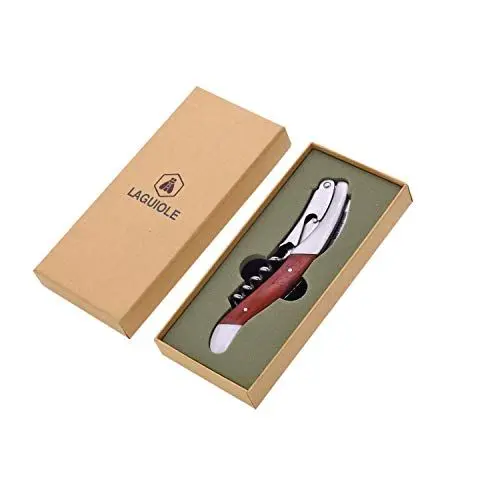 Produktbild: LAGUIOLE - Einfacher Hebel-Sommelier - Roter Birnenholzgriff - Edelstahl matt - Messer mit Korkenzieher-, Kapselschneider- & Flaschenöffnerfunktion - Gebrauchskomfort - Geschenkverpackung