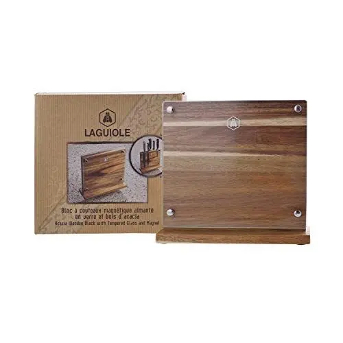 Produktbild: LAGUIOLE - Laguiole 4268431 Accacia Holz-Magnet-Messerauflageblock (25 cm) mit Schutz aus gehärtetem Glas für 6 Küchenmesser.