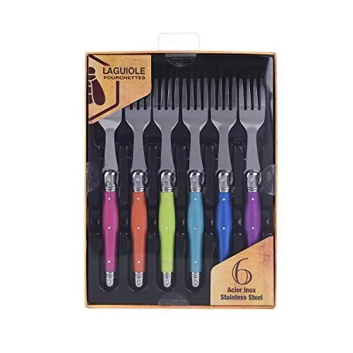 Produktbild: LAGUIOLE - Schachtel mit 6 Farbgabeln - Rosa - Orange - Grün - Hellblau - Hellblau - Dunkelblau - Violett - Edelstahl und Kunststoff - Wesentlich und farbig