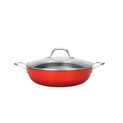 Produktbild: LAGUIOLE, leichte Schmorpfanne aus Gusseisen, 28 x 8,2 cm – hervorragende Wärmespeicherung, antihaftbeschichtet, elegantes Design, alle Wärmequellen, Induktion, 100% Gusseisen, 3,5 l, rot