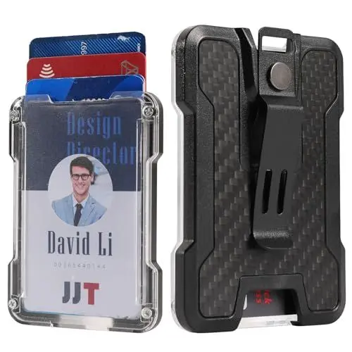Produktbild: Lahawaha Kohlefaser-Ausweishalter/Kartenhalter, langlebiger ID/Kreditkartenhalter mit Metallclip (Hält 1 bis 4 Karten) Schwarz.