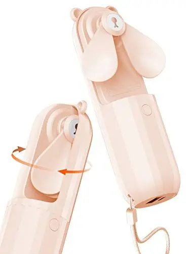 Produktbild: Lahuko Bär Mini Handventilator, 2 Windmodi, 24h Arbeitszeit, Starker Wind, 24h Akkulaufzeit, Power Bank für Handy, Tragbarer USB Mini Lüfter für Büro, Urlaub und Reisen(Rosa)