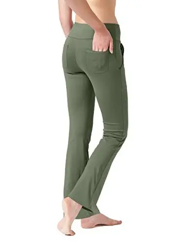 Produktbild: LaiEr Damen Yogahose, Fitness Hosen, Home Casual Hosen mit 4 Taschen, Hohe Taille Arbeitshose, 4-Wege elastische Enge Bauchhose Lange Schlaghose(L)