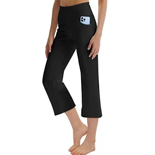 Produktbild: LaiEr Frauen Yoga Capri Hose mit Taschen Weites Bein Straighthose Bauchkontrolle(Black,3X-Large)