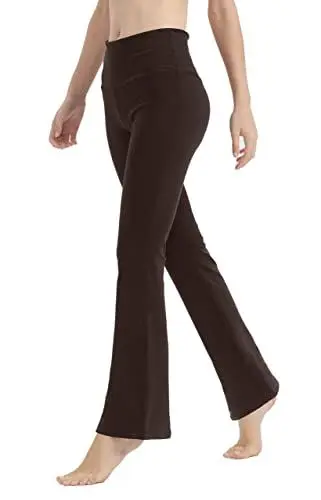 Produktbild: LaiEr Yogahose für Damen, Bauchkontrolle, Workout, Bootleg-Hose, hohe Taille, 4-Wege-Stretch-Hose mit Innentaschen(Brown,Small)