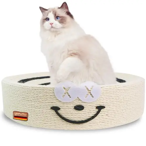 Produktbild: LaifuTu 2 In 1 Katzenbrett - Kratzbrett Mit Naturbelassenem Sisal, Runde Multifunktion Kratzpappe, Zubehör Zur Förderung Guter Gewohnheiten (40x40x13CM)
