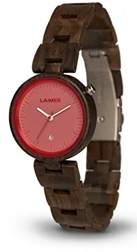 Produktbild: LAiMER Damen-Armbanduhr NICKY PINK Mod. 0054 aus Sandelholz - Analoge Quarzuhr mit braunem Holzarmband