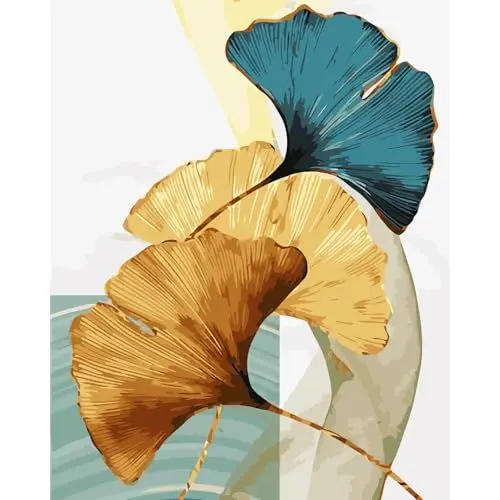 Produktbild: LAISLLA Malen Nach Zahlen Erwachsene, DIY Handgemalt Ölgemälde Kit für Anfänger, Malset mit 3 Pinseln Aquarellfarben Einfaches Malen nach Zahlen Kinder (Town 40X50CM (Ahornblätter)