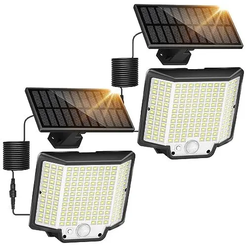 Produktbild: Solarlampen für Außen mit Bewegungsmelder - Solarleuchten Aussen 155 LED Solar Strahler Aussenleuchte Solarstrahler Draußen Solarlichter IP65 Wasserdichte Wandleuchte für Garten 2 Stücke