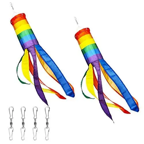 Produktbild: LAITER 2 Stück Amerikanische US Flagge Windsack Bunten Windspiel Regenbogen Hängende Dekoration Windsackrichtungsanzeiger Patriotische Wetterfahne für Außenbereich Garten 24 Zoll