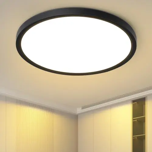Produktbild: Laittiin Deckenlampe LED Deckenleuchte Flach - 18CM Rund Badezimmer lampe 15W Schwarz Flurlampe Küchenlampe Decke 3000K Warmweiß Schlafzimmerlampe für Flur Bad Balkon Küche