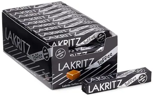 Produktbild: Lakritz-Toffee Kaubonbons mit Süßholzsaft, 40 Stangen Toffees mit Lakritz-Geschmack als Vorratspackung oder Verkaufsdisplay, zartschmelzende Dragees