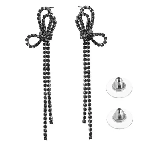 Produktbild: VALICLUD 1 Paar Quastenohrringe Strass-ohrringe Für Frauen Quaste Ohrring Strass-schleifenohrringe Für Frauen Funkelnde Ohrringe Lange Strass Ohrringe Statement-ohrringe Strasssteine Black