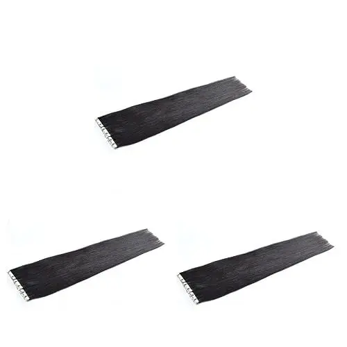 Produktbild: LALADEFIEE 3st Schwarze Haarverlängerungen Haarnadel Frauen Schwarze Echthaarverlängerungen Menschlich Haarverlängerung Gerade Spa Haarverlängerungsband Haarteile Für Mädchen Haarbänder Black