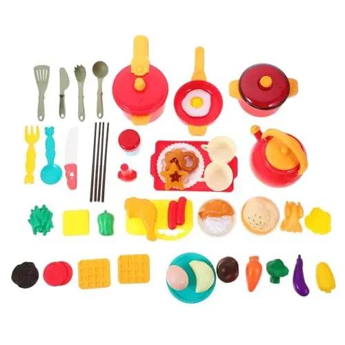 Produktbild: LALADEFIEE 49 Teiliges Kinder Küchen Spielzeug Set Mit Kochgeschirr Besteck Und Waffeln Simulationsspielzeug Für Kreative Rollenspiele Inklusive Kinder Spülbecken Und Toaster Für