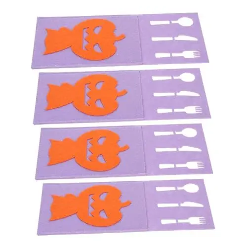 Produktbild: LALADEFIEE 4 Stück Halloween Besteckbeutel Und Gabelbeutel Filz Besteckbeutel Urlaubsbesteck Halloween Besteckbeutel Besteckhalter Tischtasche Trick Or Treat Teller