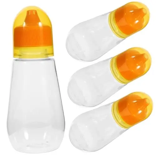 Produktbild: LALADEFIEE 4 Stück Honig Flasche Glas für Ketchup Flasche Honigbär Gewürzpresse Mini Honigglas leerer Honigspender Sirupglas Vorratsdose für Marmelade Ketchup-Organizer klare Vorratsdose pp