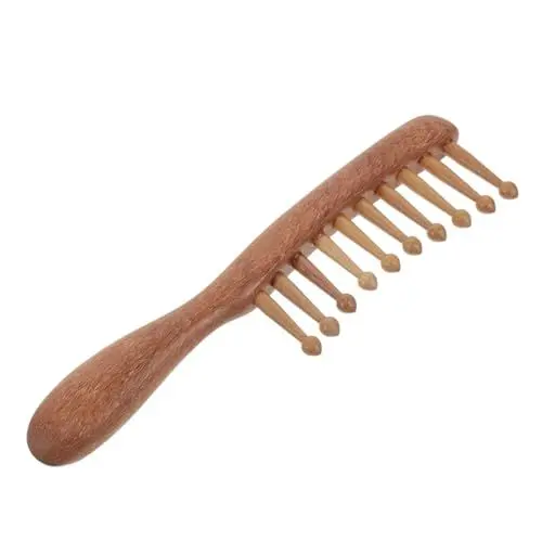 Produktbild: LALADEFIEE Sandelholz Massagekamm Mit Zähnen Langer Handkamm Für Sanfte Entwirrung Und Kopfhautpflege Strapazierfähiges Design Für Tägliche Anwendung