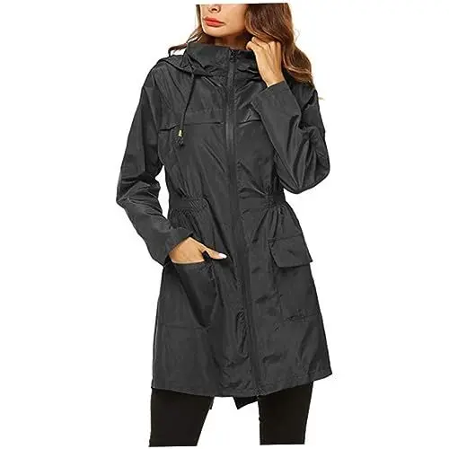 Produktbild: LALADEFIEE Regenjacke Mantel Ultradünner Bergsteigeranzug Winddichter Mantel Kapuze Wandern Aktive Regenbekleidung Schwarz Größe XL