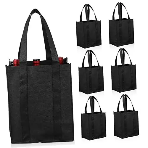 Produktbild: LALADEFIEE Weinflaschen Tragetaschen 6 Stück Wiederverwendbare Einkaufstüten Mit Fach Weinflaschen Geschenktüten Für Reisen Camping Picknick Verpackung Für 6 Flaschen