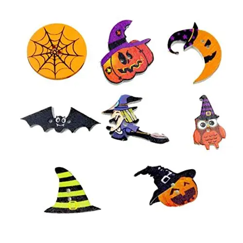 Produktbild: LALAFINA Halloween Dekoknöpfe Set 25-teilig Holz 2-loch Nähknöpfe Bastelset Kürbis Eule für Projekte