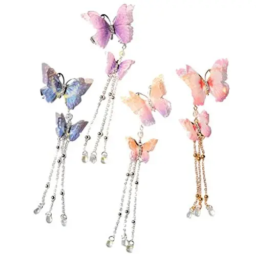 Produktbild: LALAFINA 4 Stück Schmetterlinge Haarspangen Quaste Haarspangen Schmetterlinge Haarnadel Metall Schmetterling Haarnadeln Braut Hochzeit Kopfschmuck Haarschmuck