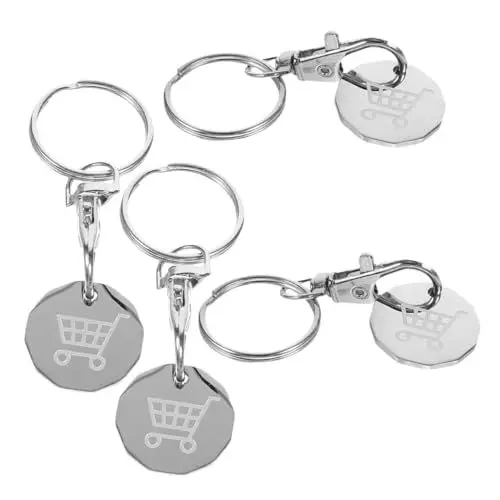 Produktbild: LALAFINA 4 Stück Warenkorb-Token-anhänger Kette Tasche Hängender Schlüsselanhänger Zusammenklappbar Auto Schlüsselanhänger Mit Viertelhalter Schlüsselband Wagen Zeichen Rostfreier Stahl