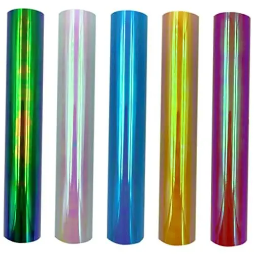 Produktbild: LALAFINA 5 Rollen Selbstklebende Vinylfolie Holografisches Übertragungsfilm für Kleidung Diy und Bastelprojekte Farben Rot Grün Blau Gelb