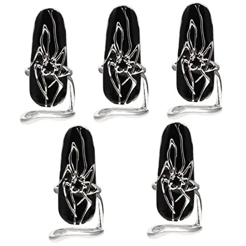 Produktbild: LALAFINA 5 Stücke Ring Gefälschte Krallen Diamant Spinne Offen Schwarz Dekoration Gothic Dekor Erweitert Punk Neuheit Kostüm Kappe Nail Art Halloween Fingernagel Spitze C Stil