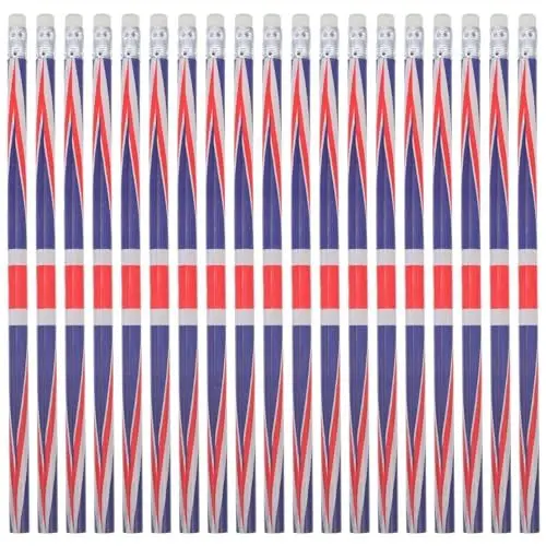 Produktbild: LALAFINA 60 Stück Bleistifte Mit Britischer Flagge Britische Bleistifte Set Union Jack-Flagge Patriotische Bleistifte Mit Radiergummis Für Kinder Partygeschenke Büro Schulbedarf