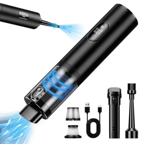 Produktbild: Lalalumi Handstaubsauger 14000PA & Staubgebläse 2-in-1, 2-Gang Stark Auto Staubsauger Kabellos mit USB-C, Akku-Autostaubsauger mit LED-Licht und Düse für Auto, Laptop