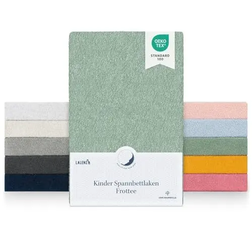 Produktbild: Laleni 2er Set Frottee Spannbettlaken 42x81cm - Oeko-TEX Zertifiziertes Bettlaken, Faltenfreie Spannbetttücher für Kinderbett, Babybett und Moses Körbchen, Summer Green - Grün