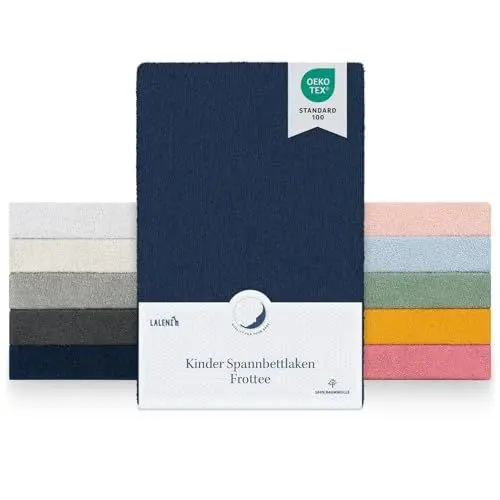 Produktbild: Laleni 2er Set Frottee Spannbettlaken 50x89cm - Oeko-TEX Zertifiziertes Bettlaken, Faltenfreie Spannbetttücher für Kinderbett, Babybett und Moses Körbchen, Dark Ocean Blue - Blau